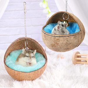 POPETPOP Dwarf Hamster Nest Hanging Bird Coconut Shell Warm Sleeping Bed Portable Bird Nest Bird House Resting Place for Dwarf Hamster Gerbil Squirrel (Random Color Cushion)