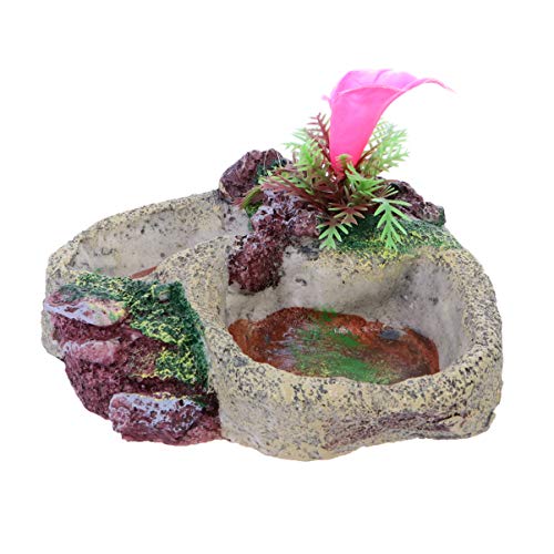 POPETPOP Resin Reptile Platform Artificial Tree Trunk Design Reptile Food Water Bowl Feeding Dish - Reptile Tank Water Dish Food Bowl for Lizard, Gecko, Snake, Tortoise (Size 2)