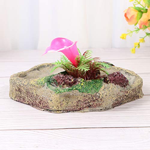 POPETPOP Resin Reptile Platform Artificial Tree Trunk Design Reptile Food Water Bowl Feeding Dish - Reptile Tank Water Dish Food Bowl for Lizard, Gecko, Snake, Tortoise (Size 2)