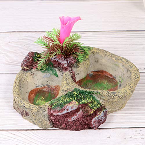 POPETPOP Resin Reptile Platform Artificial Tree Trunk Design Reptile Food Water Bowl Feeding Dish - Reptile Tank Water Dish Food Bowl for Lizard, Gecko, Snake, Tortoise (Size 2)