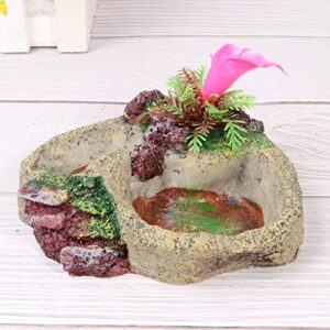 POPETPOP Resin Reptile Platform Artificial Tree Trunk Design Reptile Food Water Bowl Feeding Dish - Reptile Tank Water Dish Food Bowl for Lizard, Gecko, Snake, Tortoise (Size 2)