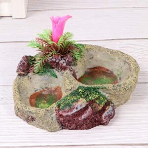 POPETPOP Resin Reptile Platform Artificial Tree Trunk Design Reptile Food Water Bowl Feeding Dish - Reptile Tank Water Dish Food Bowl for Lizard, Gecko, Snake, Tortoise (Size 2)