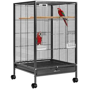 vivohome 30 inch height wrought iron bird cage with rolling stand for parrots conure lovebird cockatiel black
