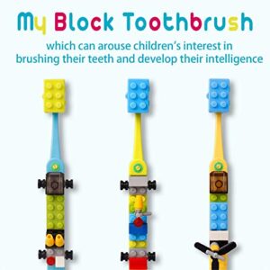 Dr.RAY Kids Toothbrush with Building Blocks and Toothbrush Covers, Extra Soft, Ages 6+ (Pack of 1, Blue)