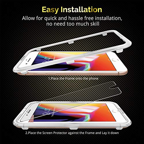 UNBREAKcable Shatterproof Screen Protector for iPhone 8 Plus /7 Plus [3-Pack] [99.99% HD Clear] [Easy Installation Frame] [Full Coverage] [Bubble Free] [Anti-Scratch] 9H Tempered Glass for Apple 5.5"