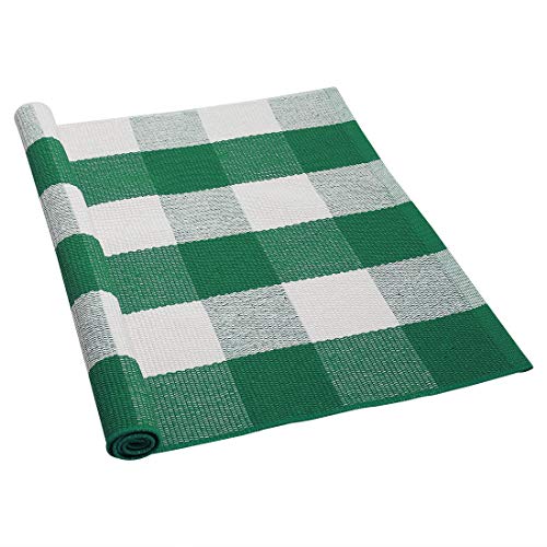 uxcell Buffalo Check Rug,Plaid Outdoor Rug,Layered Door Mat,Cotton Gingham Rugs,Floor Mat for Front Porch/Runner/Bedroom/Kitchen/Farmhouse 35"x24" Green & White