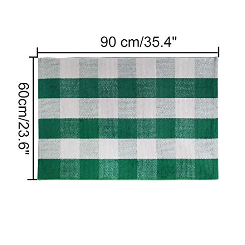 uxcell Buffalo Check Rug,Plaid Outdoor Rug,Layered Door Mat,Cotton Gingham Rugs,Floor Mat for Front Porch/Runner/Bedroom/Kitchen/Farmhouse 35"x24" Green & White