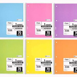 Back To School Supplies Bundle Set Of 6 Mead Spiral Notebook 1-subject, College Ruled, Pastel Color Cute School Notebooks, 70 Pages With 24 Ct Of Bic Xtra-sparkle Mechanical Pencil, Medium Point 0.7mm