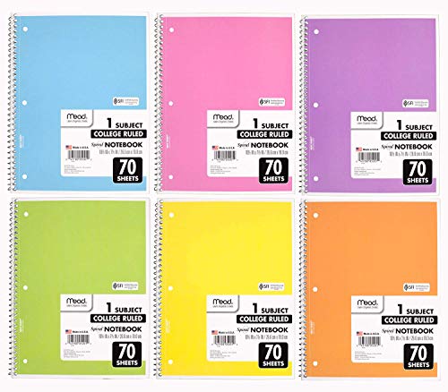 Back To School Supplies Bundle Set Of 6 Mead Spiral Notebook 1-subject, College Ruled, Pastel Color Cute School Notebooks, 70 Pages With 24 Ct Of Bic Xtra-sparkle Mechanical Pencil, Medium Point 0.7mm