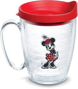 tervis disney - original minnie insulated tumbler with emblem and red lid, 16oz mug, clear