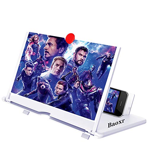 3D Screen Magnifier Amplifier, HD Amplifier Projector for Movies, Videos and Games. Foldable Phone Stand with Screen Amplifier for All Smartphones (White)