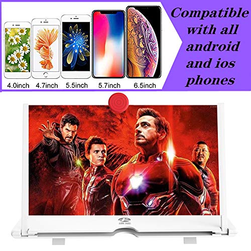 3D Screen Magnifier Amplifier, HD Amplifier Projector for Movies, Videos and Games. Foldable Phone Stand with Screen Amplifier for All Smartphones (White)