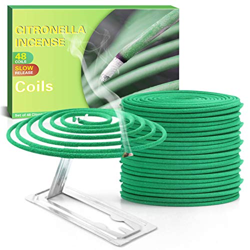 Citronella Coils, 48 PCS Citronella Incense with Coil Holder, Suitable for Outdoor Use, Pool Side, Patio, Porches