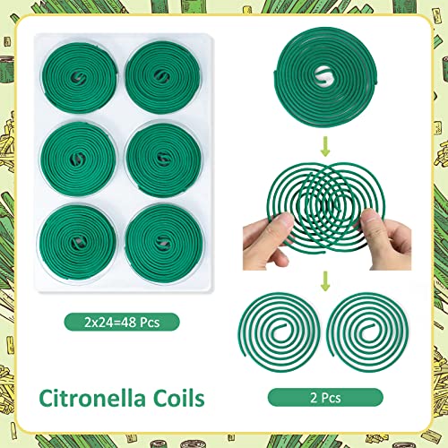 Citronella Coils, 48 PCS Citronella Incense with Coil Holder, Suitable for Outdoor Use, Pool Side, Patio, Porches