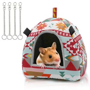 Hamster Tent Bed Winter Warm Hammock Sleeping Bed for Gerbil Rat Sugar Glider Squirrel Hedgehog Small Birds (M, Pink Ethnic)