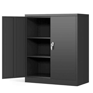 greatmeet metal storage cabinet with lockable doors and 2 adjustable shelves,locking steel counter cabinet for home office 120lbs capacity per shelf 41.6" h x 36" w x 18" d (black)