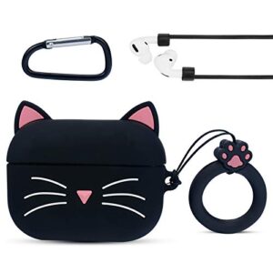 airpods pro case cute cat kitty silicone cover 3d anime cartoon kawaii funny novelty cool protective carrying skin with anti-lost strap carabiner for girls women kids airpod 3 wirless charging case