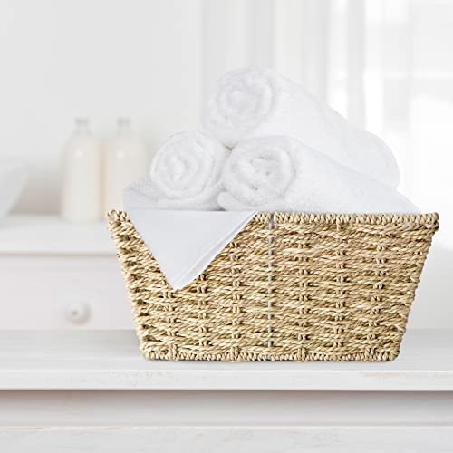 Artera Medium Wicker Storage Baskets - Woven Seagrass Basket for Organizing, Stackable Natural Storage Bins with Handles for Laundry Room, Bathroom, Pantry, Closet, Shelf, 12"x9"x6", Pack (1)