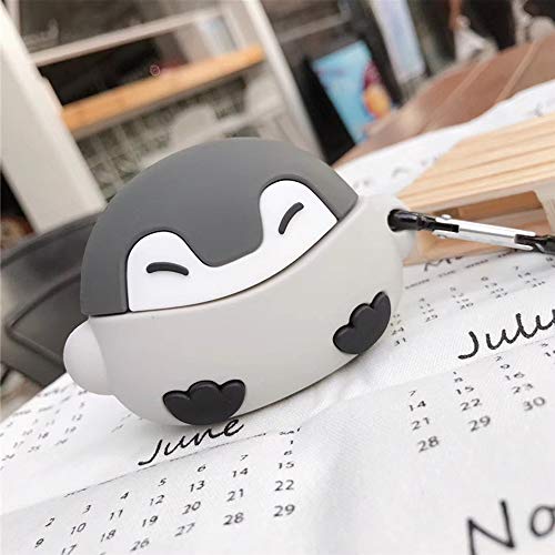 ONGHSD for Airpods Pro Gray Penguin Case Shockproof Silicone Protective Case for Airpod Pro Case with Keychain Cute 3D Cartoon Animal Protector Skin for Airpods Pro Cover Charging Case Protection