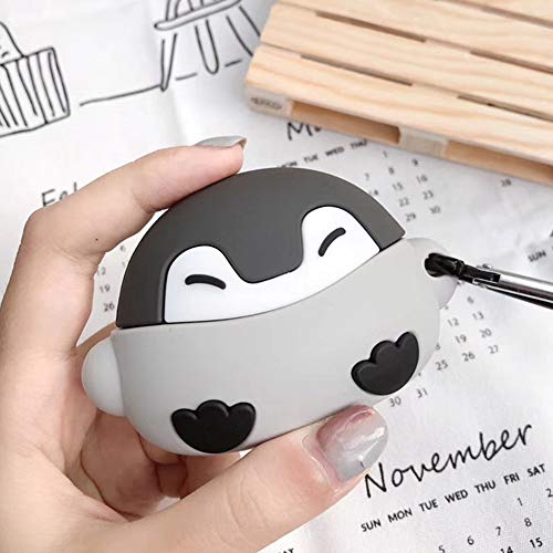 ONGHSD for Airpods Pro Gray Penguin Case Shockproof Silicone Protective Case for Airpod Pro Case with Keychain Cute 3D Cartoon Animal Protector Skin for Airpods Pro Cover Charging Case Protection