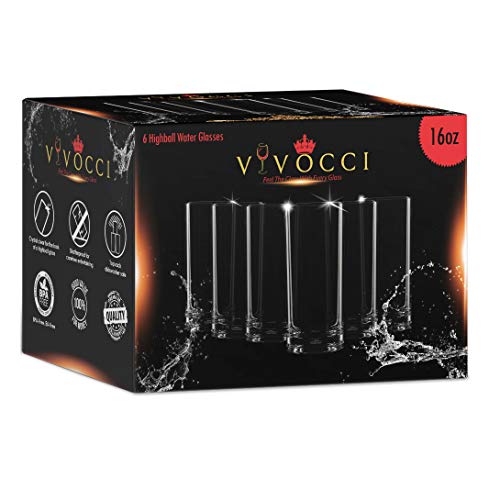 Vivocci Unbreakable Tritan Plastic Water Drinking Glasses 16 oz | Ideal for Juice Beverages & Cocktails | Shatterproof Barware | Highball Tall Clear Cup Tumblers | Dishwasher Safe Drinkware | Set of 6