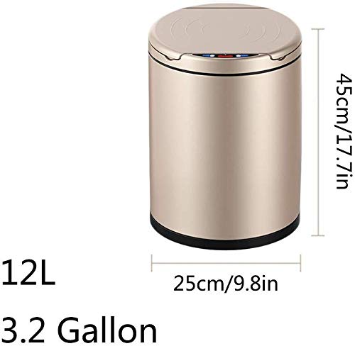 JLDN 12L/3Gallon Touchless Automatic Trash Can Smart, Kitchen Trash Binwith Lid Motion Sensor Garbage Can High-Capacity Waste Dust Bin Adjustable,Gold
