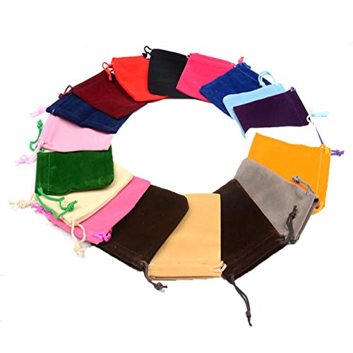 50pcs Velveteen Sack Velvet Cloth Drawstring Bags Jewelry Bags Pouches Small Candy Gift Bags for Christmas Party Wedding Event Supplies Favors Bags Mixed Colors (Dark green, 2.7"x 3.5")