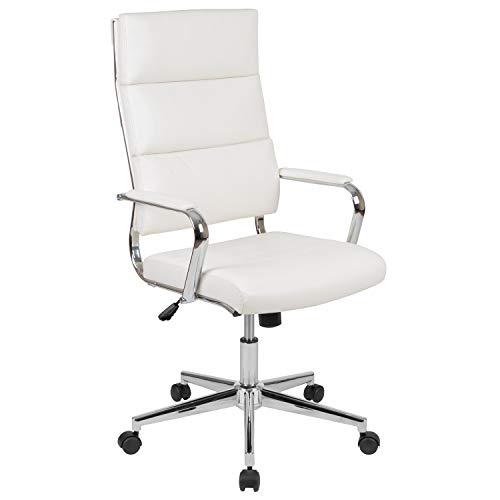 Flash Furniture Hansel High Back White LeatherSoft Contemporary Panel Executive Swivel Office Chair