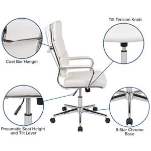 Flash Furniture Hansel High Back White LeatherSoft Contemporary Panel Executive Swivel Office Chair