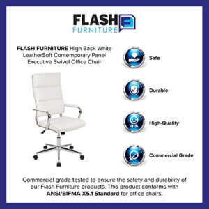 Flash Furniture Hansel High Back White LeatherSoft Contemporary Panel Executive Swivel Office Chair