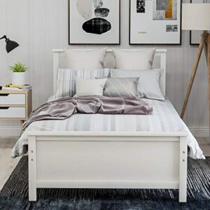 merax twin bed frame, platform bed with headboard, footboard and wood slat support, no box spring needed