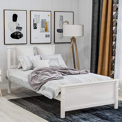 Merax Twin Bed Frame, Platform Bed with Headboard, Footboard and Wood Slat Support, No Box Spring Needed