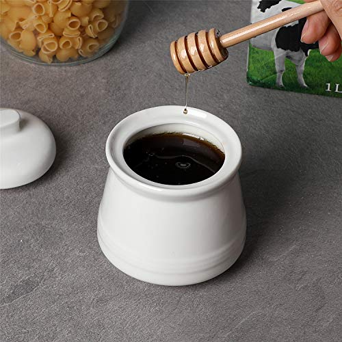 LEETOYI Honey Jar with Lid and Honey Dipper,Ceramic Honey pot,12oz (White)