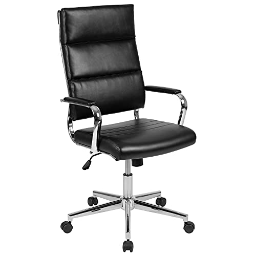 Flash Furniture Hansel High Back Black LeatherSoft Contemporary Panel Executive Swivel Office Chair