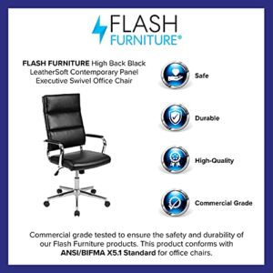 Flash Furniture Hansel High Back Black LeatherSoft Contemporary Panel Executive Swivel Office Chair