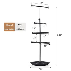 Alsonerbay Necklace Holder Organizer Stand, 4 Tier Hanging Jewelry Tower, Rotatable Metal Earring Tree, Black Jewelry Storage Rack for Display Bracelet and Rings