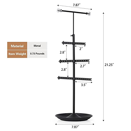 Alsonerbay Necklace Holder Organizer Stand, 4 Tier Hanging Jewelry Tower, Rotatable Metal Earring Tree, Black Jewelry Storage Rack for Display Bracelet and Rings