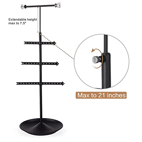 Alsonerbay Necklace Holder Organizer Stand, 4 Tier Hanging Jewelry Tower, Rotatable Metal Earring Tree, Black Jewelry Storage Rack for Display Bracelet and Rings