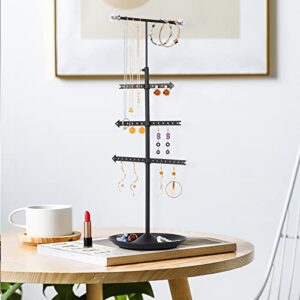 Alsonerbay Necklace Holder Organizer Stand, 4 Tier Hanging Jewelry Tower, Rotatable Metal Earring Tree, Black Jewelry Storage Rack for Display Bracelet and Rings