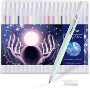 ohuhu 20 packs gold silver white gel ink pen 10 colors fine point white pens for highlighting on markers colored pencils watercolor paintings black paper drawing coloring adult kids artists