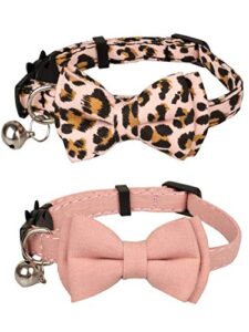 gyapet collar for cats pets breakaway with bell bowtie floral bow detachable adjustable safety puppy 2pcs pink leopard & pure