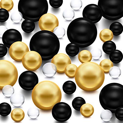 Hicarer 10000 Pieces Transparent Water Gels 100 Pieces Simulated Pearl Beads for Vase Fillers Floating Water Gems Assorted Round Faux Pearl for Home Wedding Decor (Bright Gold, Bright Black)