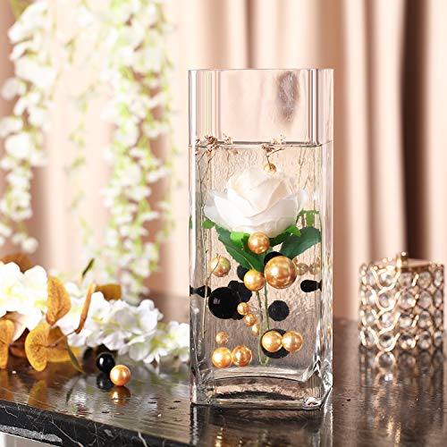 Hicarer 10000 Pieces Transparent Water Gels 100 Pieces Simulated Pearl Beads for Vase Fillers Floating Water Gems Assorted Round Faux Pearl for Home Wedding Decor (Bright Gold, Bright Black)