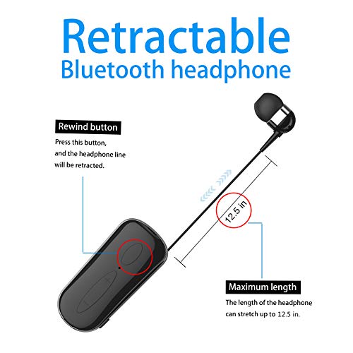 NILEWEI Bluetooth Headset Wireless Earpiece with Microphone for Cell Phones/iPhone/Samsung/Lg, HandsFree Calling Noise Cancelling, Bluetooth V4.1 Single Earbud for Office Trucker Driver(Retractable)