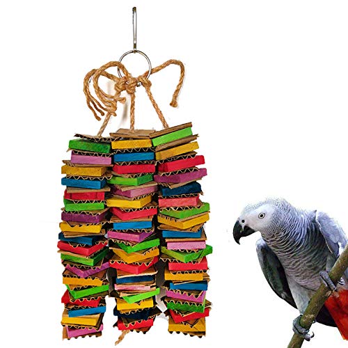 Parrot Toys for Medium Birds, Cardboard Bird Toys African Grey Parrot Toys, Natural Wooden Bird Cage Chewing Toy with Clip for Small Medium Parrots and Birds Cockatiel Conure