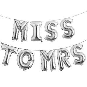 16 inch multicolor miss to mrs balloons banner foil letters mylar balloons for bachelorette party, wedding, bridal shower cannot float (silver)