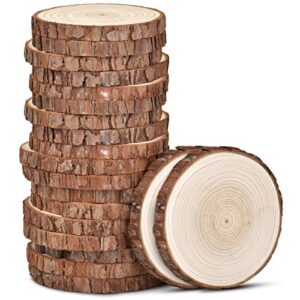 lesumi unfinished natural wood slices with bark - 20 pcs 3.5-4 inch wood craft kit, diy kids arts and crafts coasters christmas ornaments rustic wedding decorations