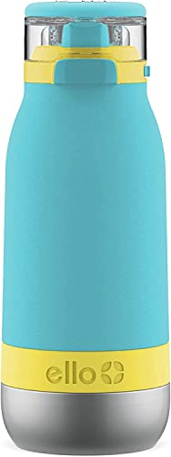 Ello Emma 14oz Vacuum Insulated Stainless Steel Kids Water Bottle with Straw and Built-in Carrying Handle and Leak-Proof Locking Lid for School Backpack, Lunchbox and Outdoor Sports, Sky