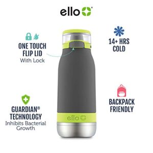 Ello Emma 14oz Vacuum Insulated Stainless Steel Kids Water Bottle with Straw and Built-in Carrying Handle and Leak-Proof Locking Lid for School Backpack, Lunchbox and Outdoor Sports, Sky