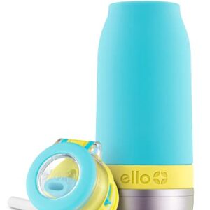 Ello Emma 14oz Vacuum Insulated Stainless Steel Kids Water Bottle with Straw and Built-in Carrying Handle and Leak-Proof Locking Lid for School Backpack, Lunchbox and Outdoor Sports, Sky